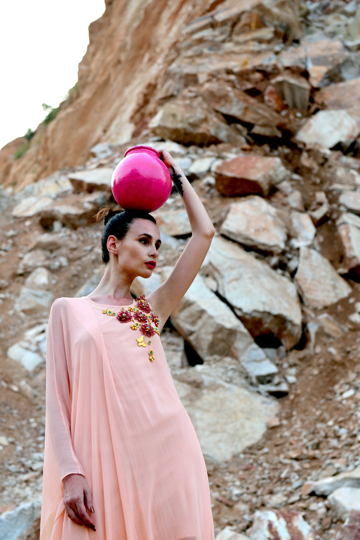 Georgette Round 3D Embroidered Draped Tunic