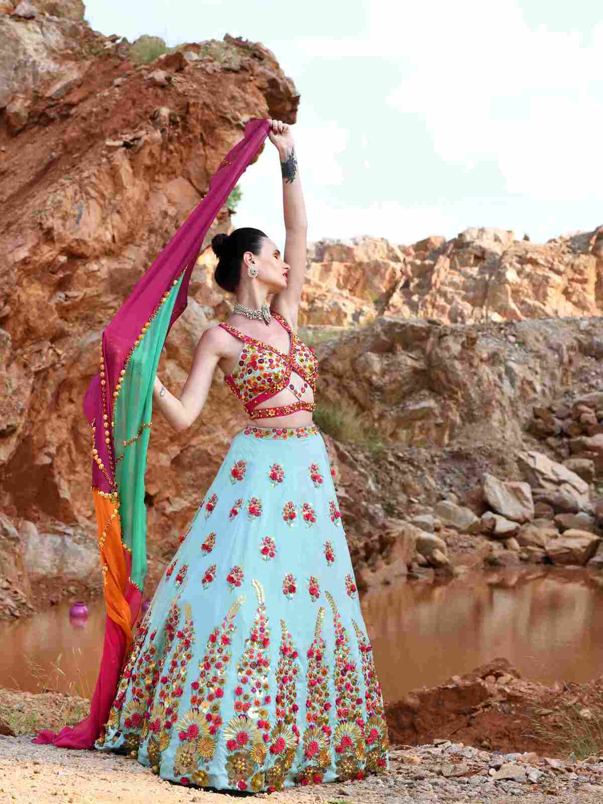 3D Roses Lehenga